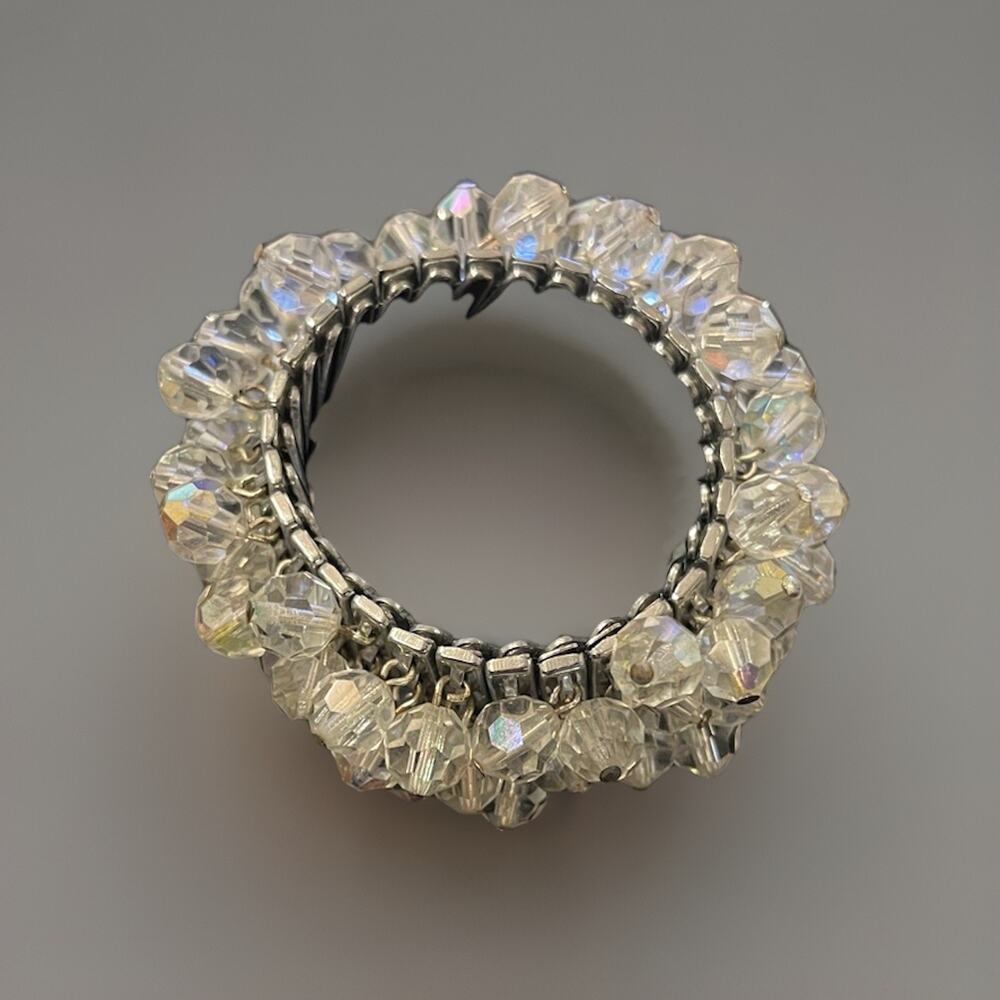 VTG 50s Bracelet Aurora Borealis AB Crystal Glass Bead Stretch Cha-Cha Japan MCM